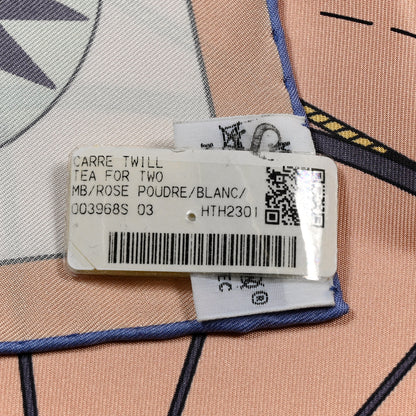 Hermes Silk Tea For Two Scarf 90 Rose Poudre White Bleu 3 of 4