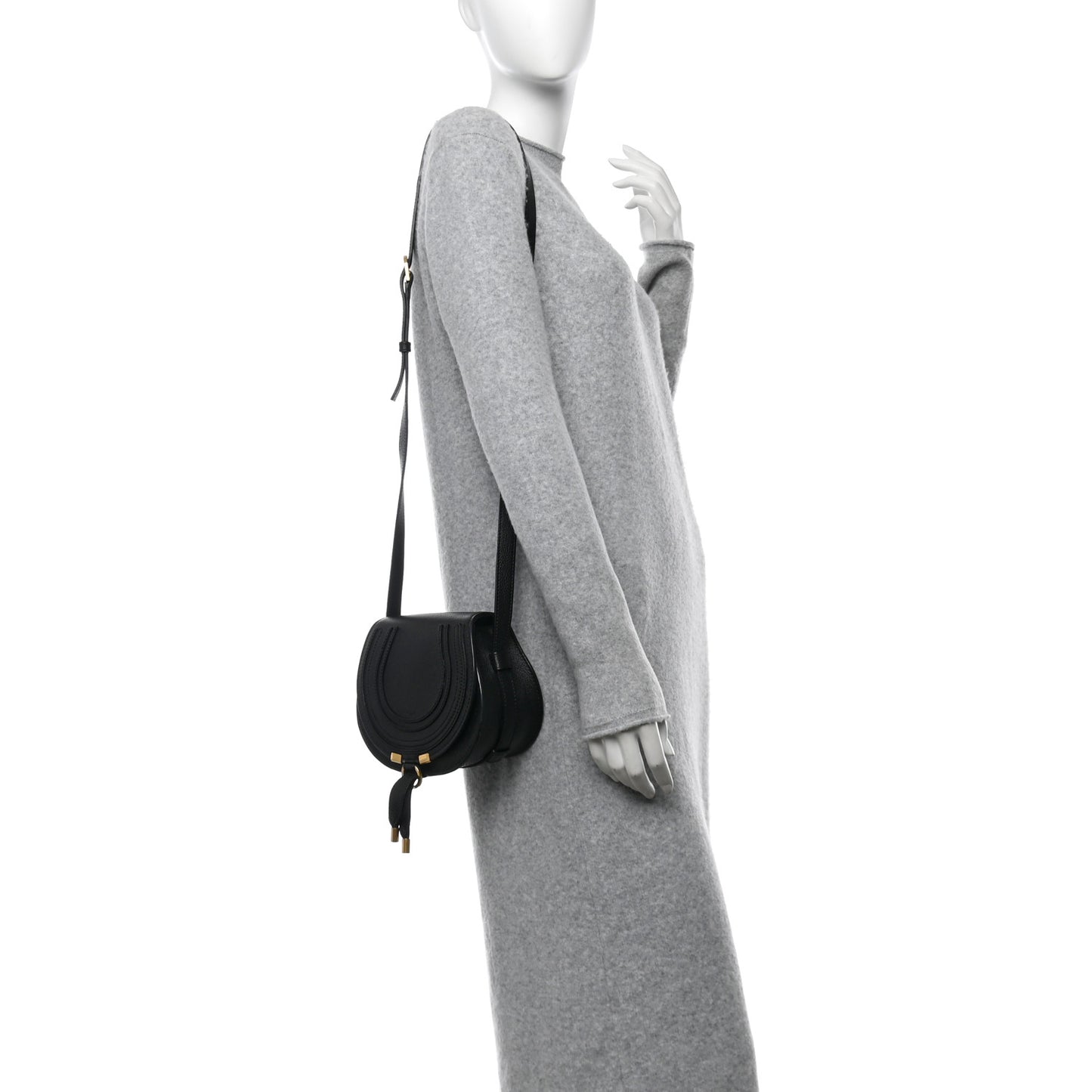 Grained Calfskin Small Marcie Saddle Bag Black