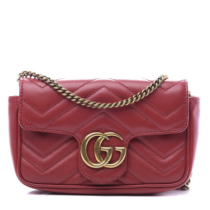 Gucci Calfskin Matelasse Super Mini GG Marmont Shoulder Bag Hibiscus Red 1 of 9