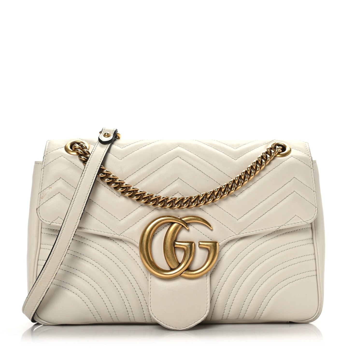Calfskin Matelasse Medium GG Marmont Shoulder Bag White