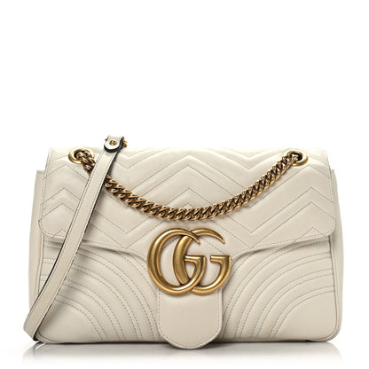 Gucci Calfskin Matelasse Medium GG Marmont Shoulder Bag White 1 of 9