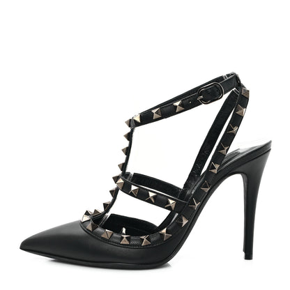 Valentino Garavani Calfskin Nappa Rockstud Ankle Strap 100mm Pumps 36.5 Black 1 of 9