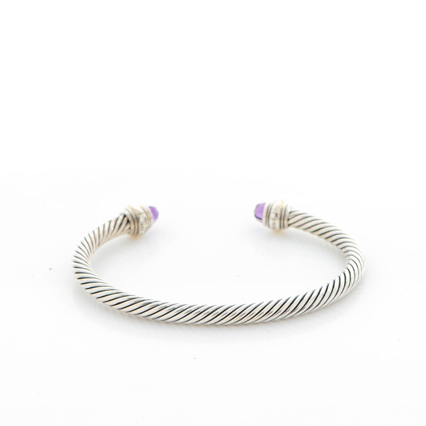 Sterling Silver 14K Yellow Gold Amethyst 5mm Cable Classics Bracelet