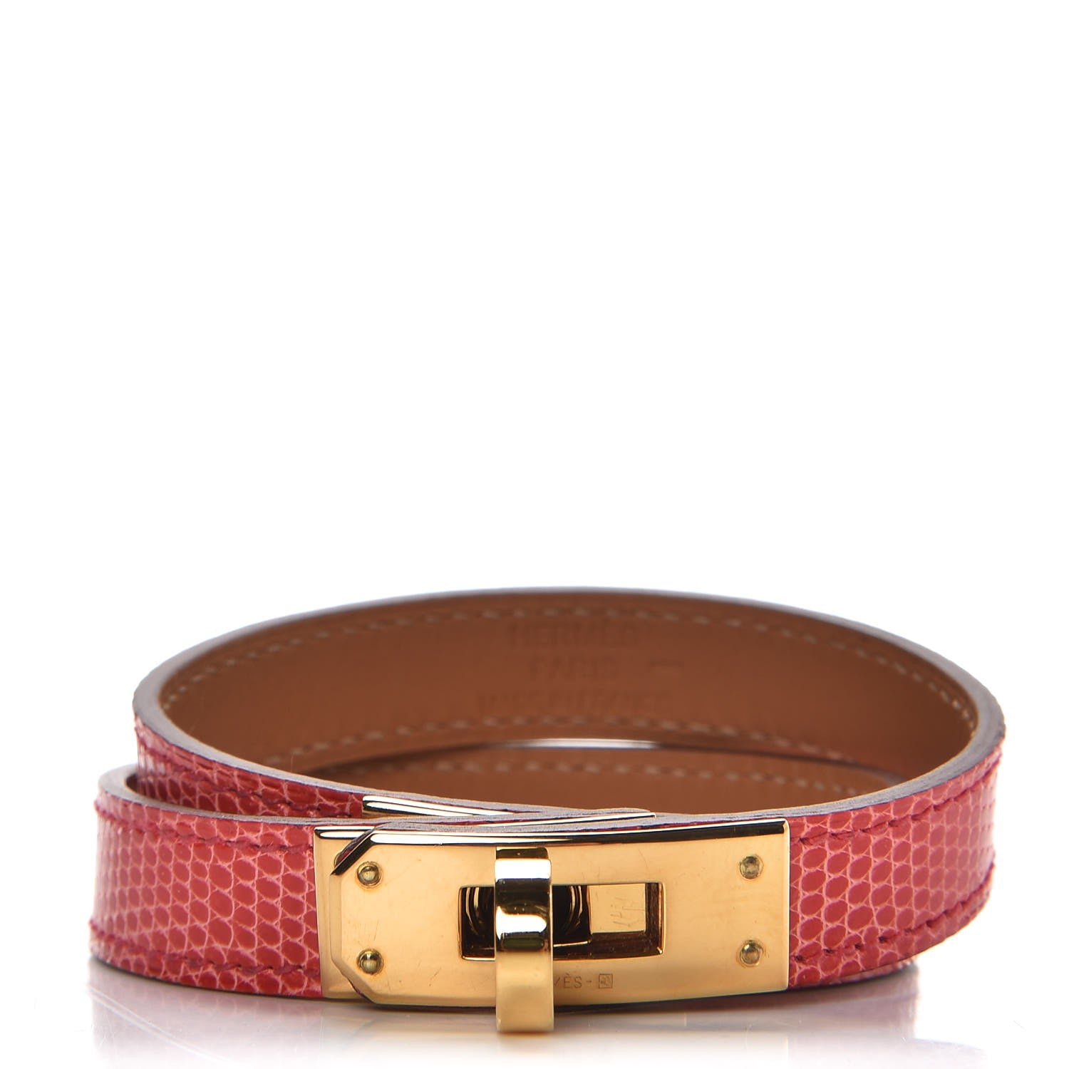 Hermes Lizard Kelly Double Tour Bracelet M Bougainvillea 1 of 6