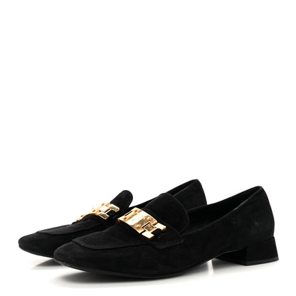 Prada Suede Metal Plate Logo Loafers 37.5 Black 3 of 12