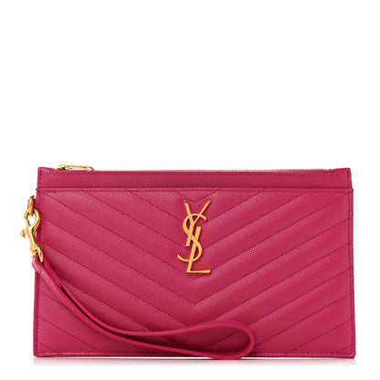 Saint Laurent Grain De Poudre Chevron Monogram Large Bill Pouch Fuxia Couture 1 of 7