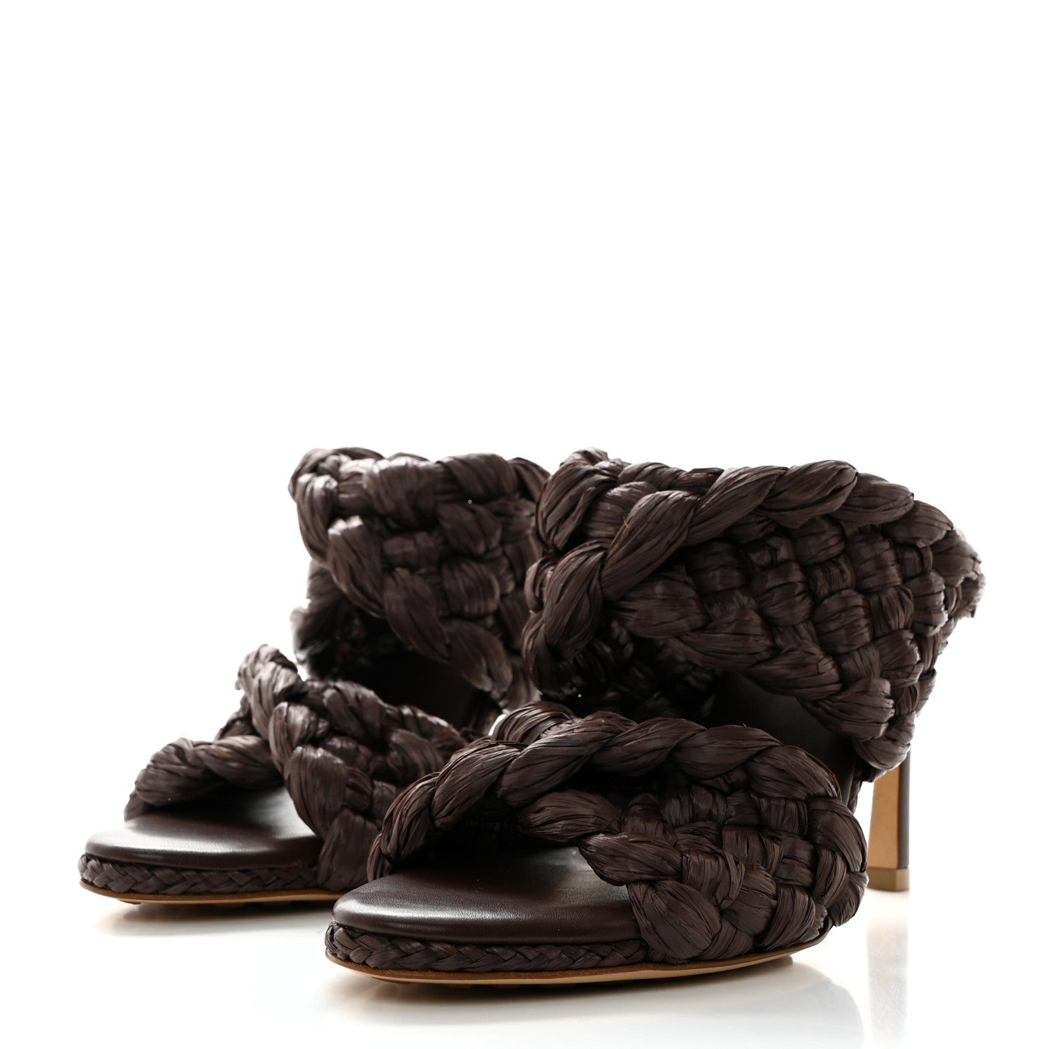 Bottega Veneta Nappa Twisted Intrecciato Raffia Slide Sandals 35.5 Bitter Chocolate 3 of 7