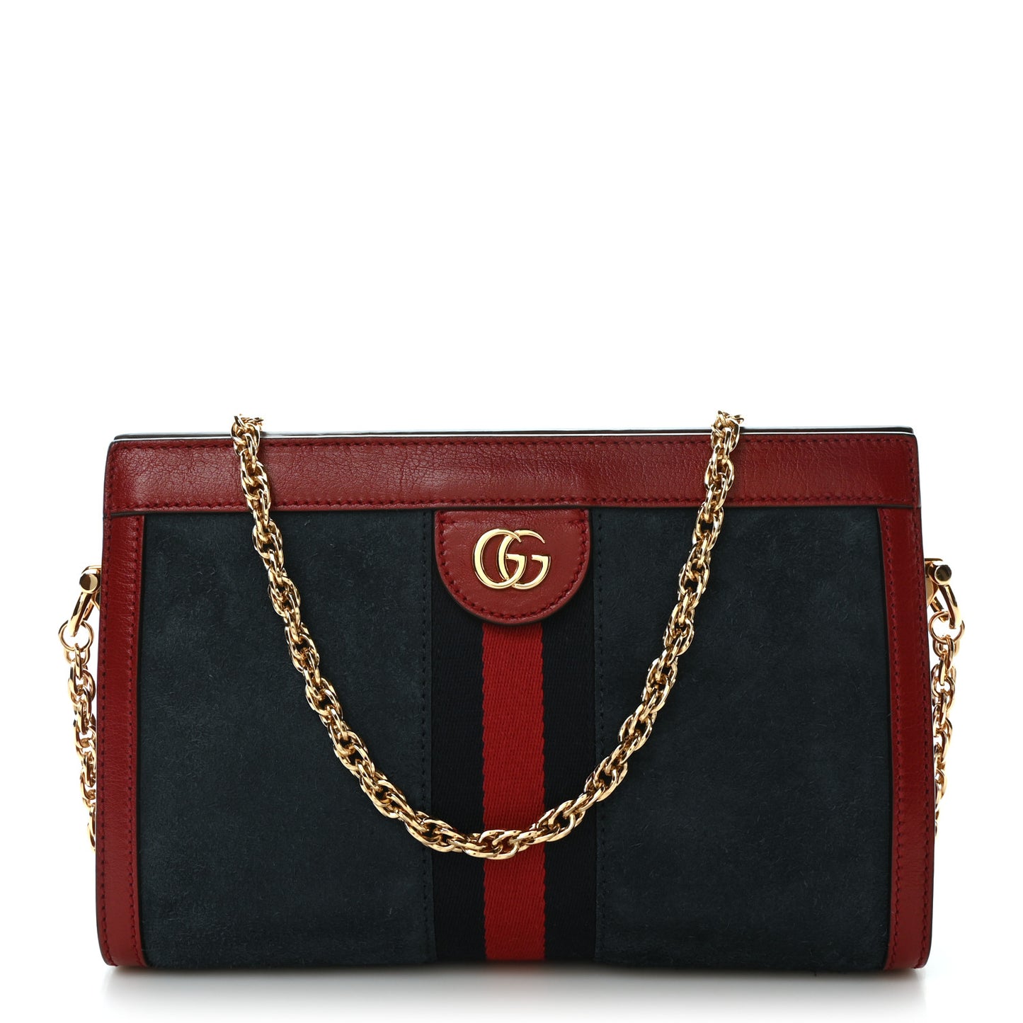 Suede Calfskin Web Small Ophidia Chain Shoulder Bag New Blue Romantic Cherry