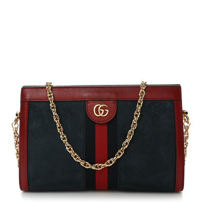 Gucci Suede Calfskin Web Small Ophidia Chain Shoulder Bag New Blue Romantic Cherry 1 of 10