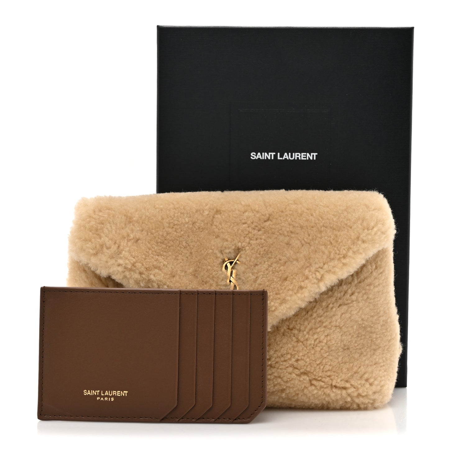 Shearling Quilted Monogram Loulou Puffer Pouch Clutch Natural Beige Brick