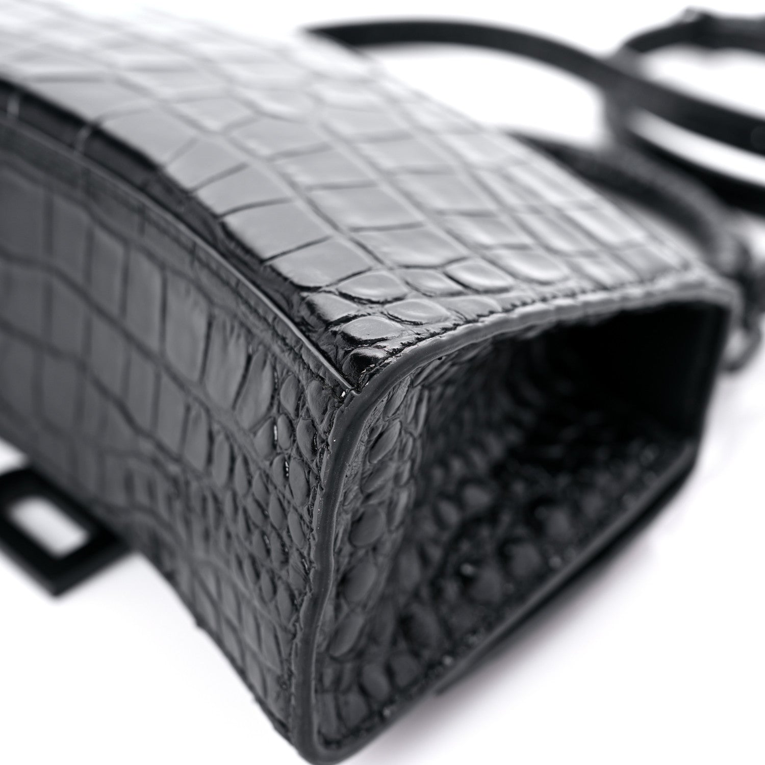 Balenciaga Calfskin Graffiti Logo Monochrome Crocodile Embossed Hourglass Top Handle Bag XS Black 10 of 16