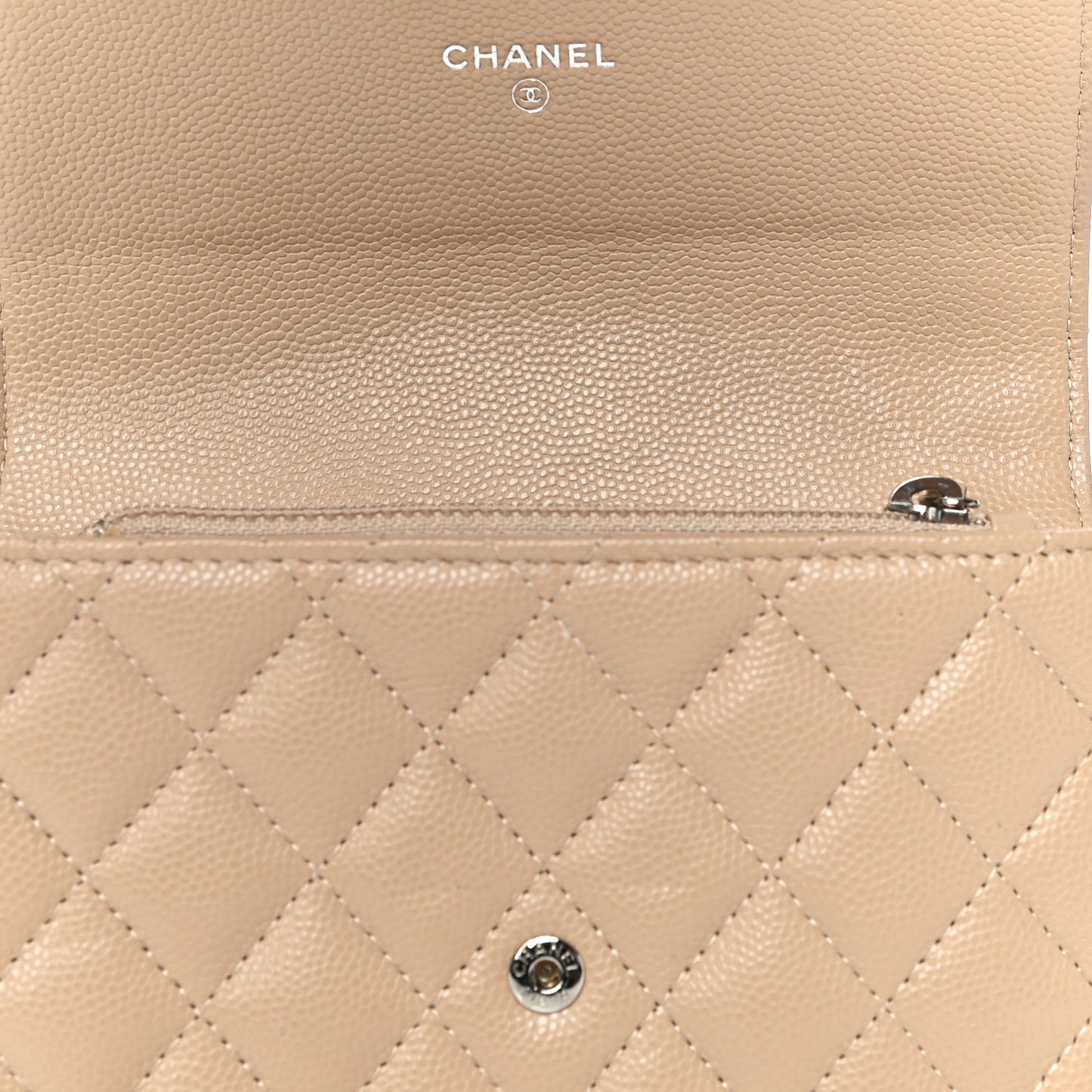 Caviar Quilted Medium Flap Wallet Beige