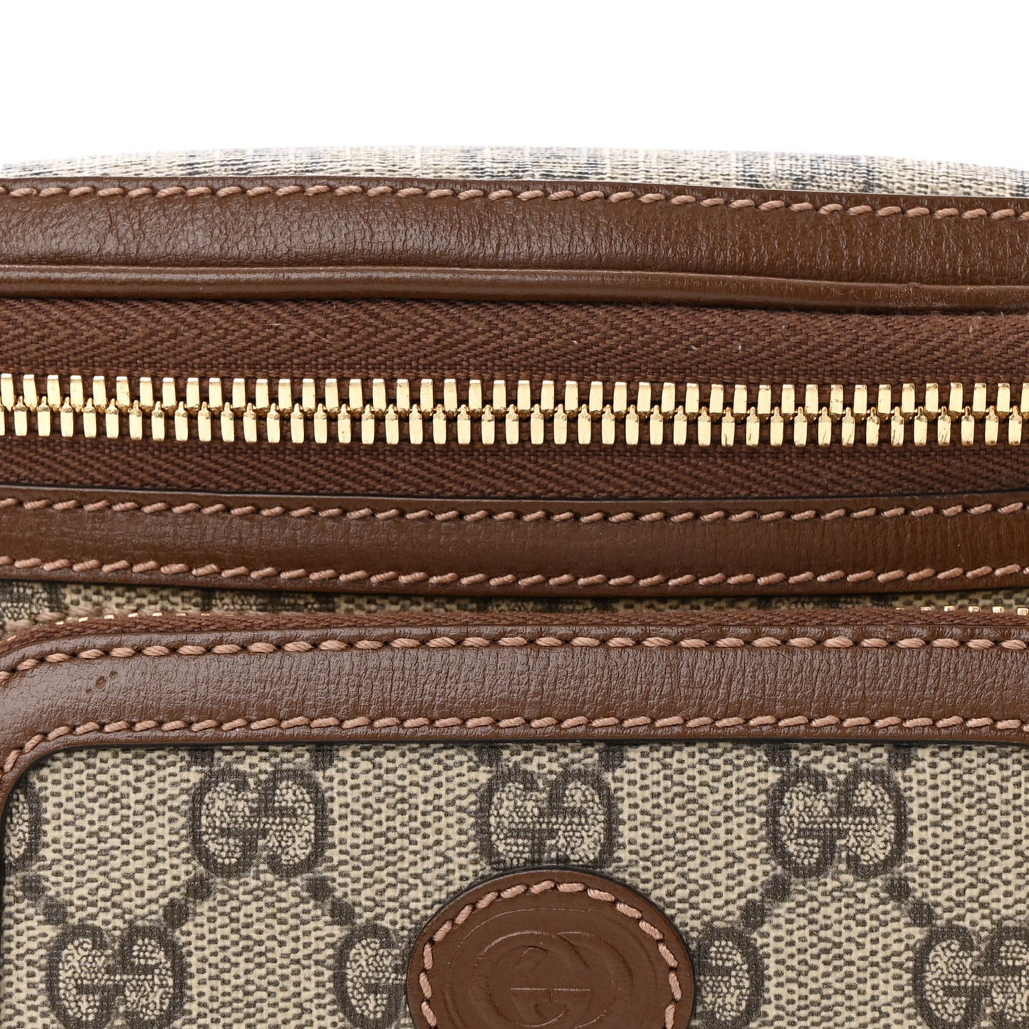 GG Supreme Monogram Textured Calfskin Retro Interlocking G Belt Bag Beige Ebony Brown Sugar