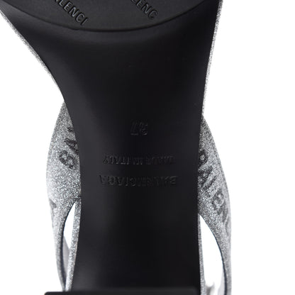 Balenciaga Glitter Allover Logo Ankle Strap Round Heel 80mm Sandals 37 Silver Black 6 of 9