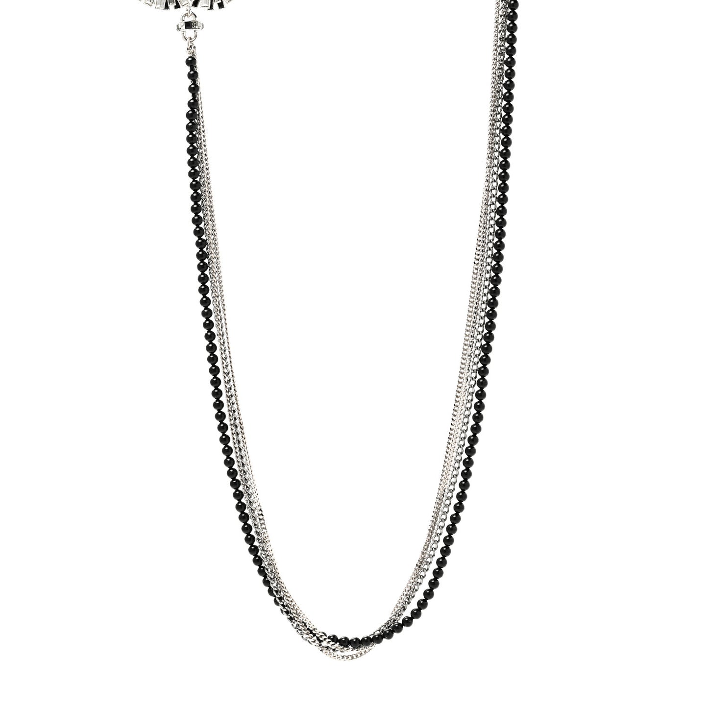 Metal Crystal Baguette Beaded CC Multi Strand Long Necklace Silver Black
