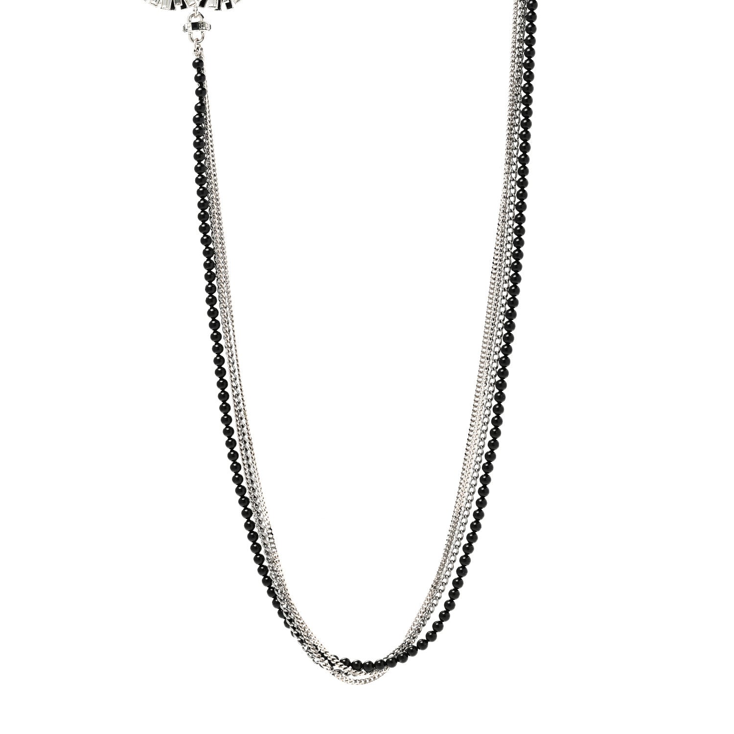 Chanel Metal Crystal Baguette Beaded CC Multi Strand Long Necklace Silver Black 1 of 6