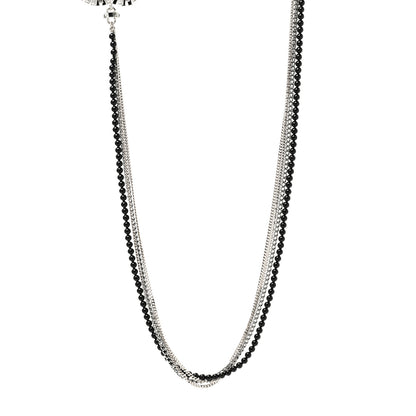 Chanel Metal Crystal Baguette Beaded CC Multi Strand Long Necklace Silver Black 1 of 6