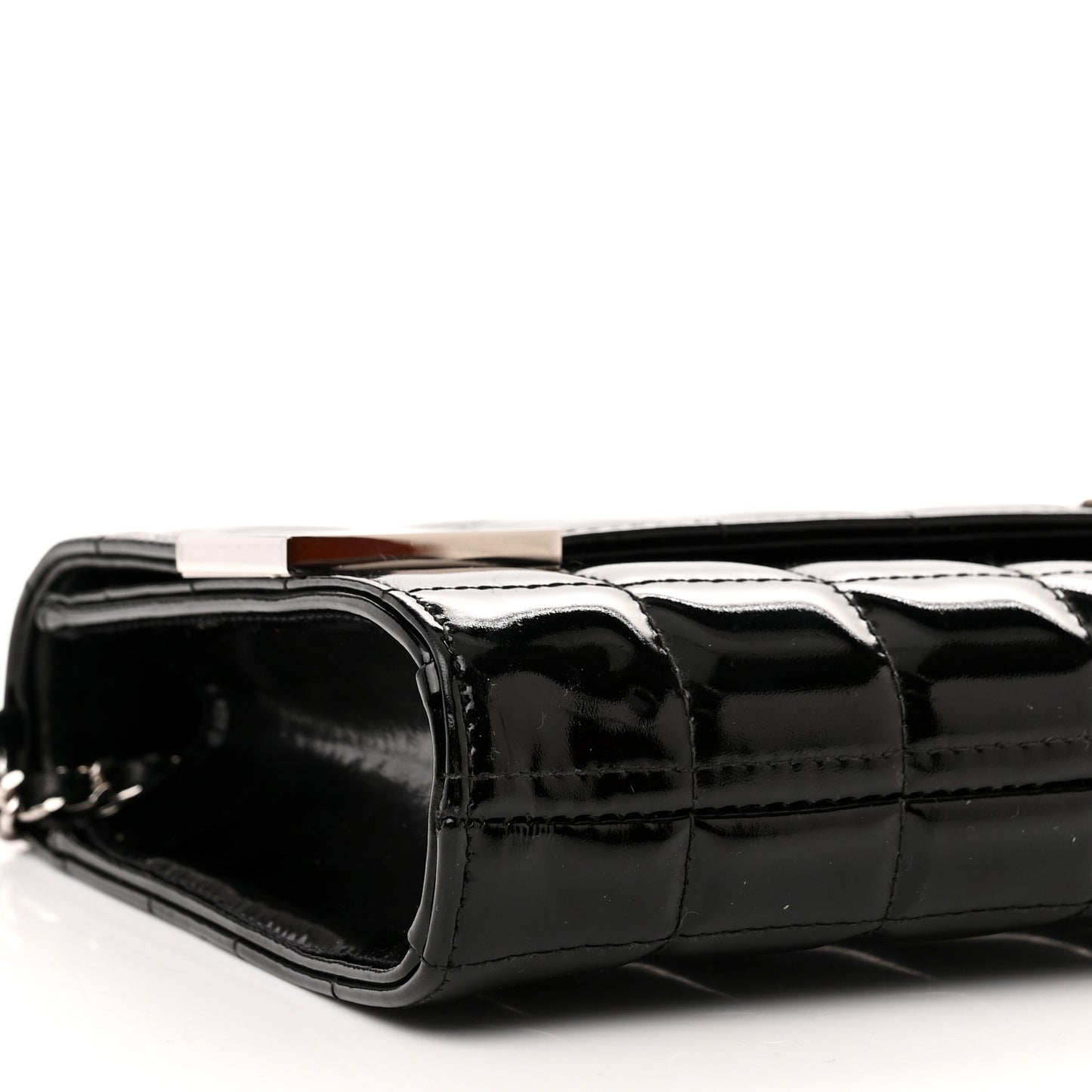 Patent Chocolate Bar Chain Clutch Black