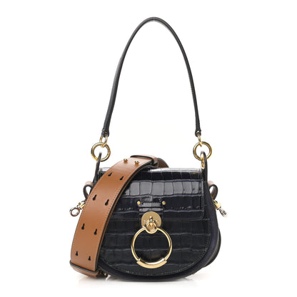 Chloe Calfskin Crocodile Embossed Small Tess Bag Full Blue 1 of 25