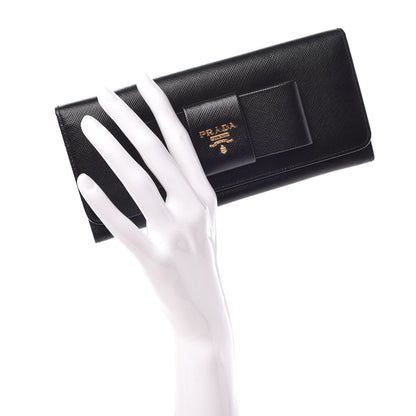 Prada Saffiano Bow Continental Wallet Black 2 of 6