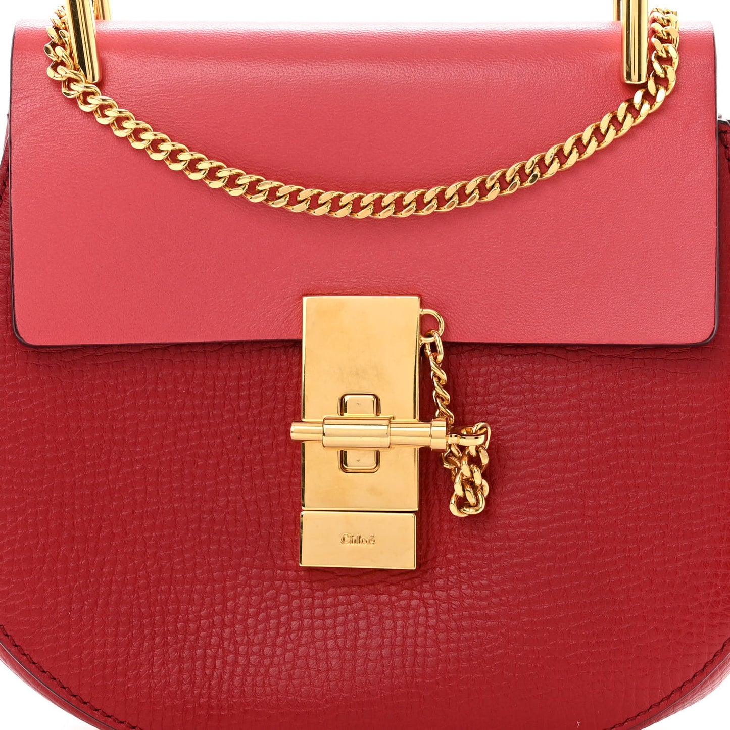 Grained Calfskin Lambskin Mini Bi-Color Drew Shoulder Bag Red