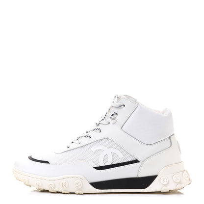 Chanel Calfskin Mesh Lycra Womens Logo High Top Sneakers 37 White 1 of 10