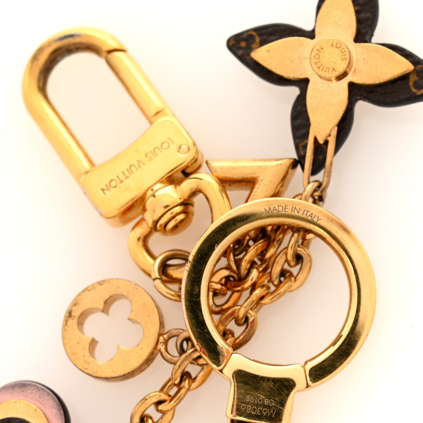 Brass Monogram Blooming Flowers Bag Charm Key Holder Rose Ballerine