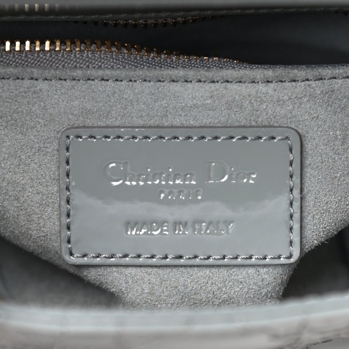 Patent Cannage Mini Lady Dior Grey Stone