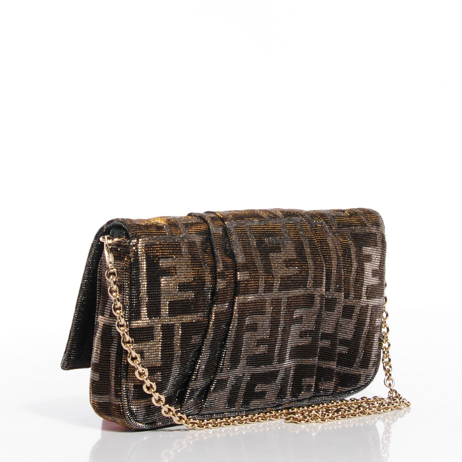 Fendi Metallic Lurex Zucca Mia Pochette Gold Silver 4 of 10