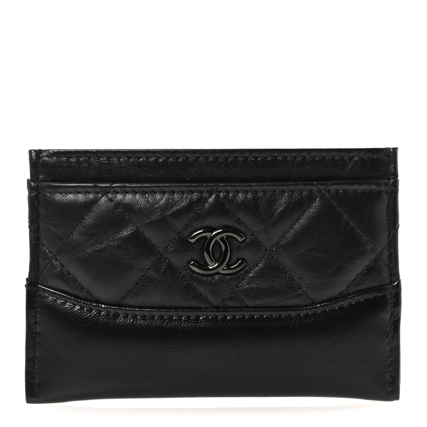 Aged Calfskin Quilted Gabrielle Card Holder Wallet So Black