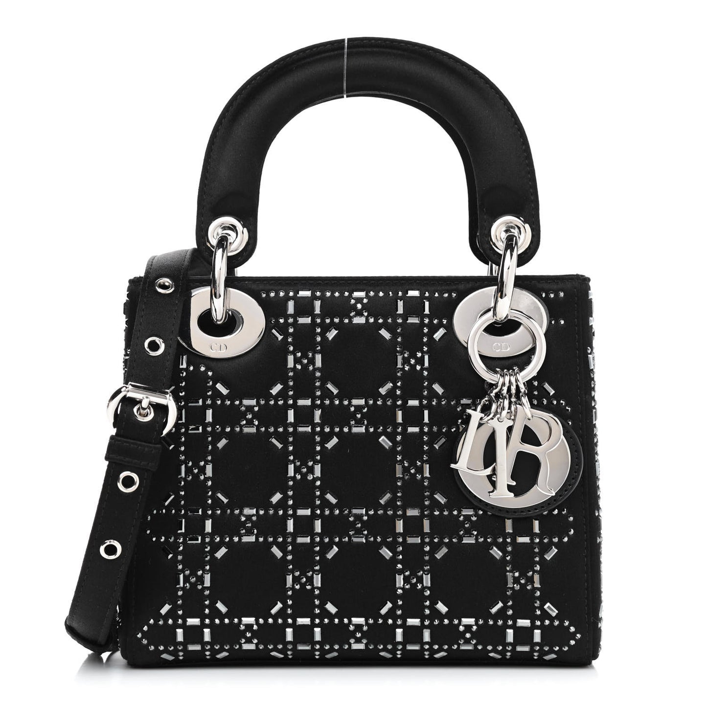 Satin Crystal Cannage Mini Lady Dior Black