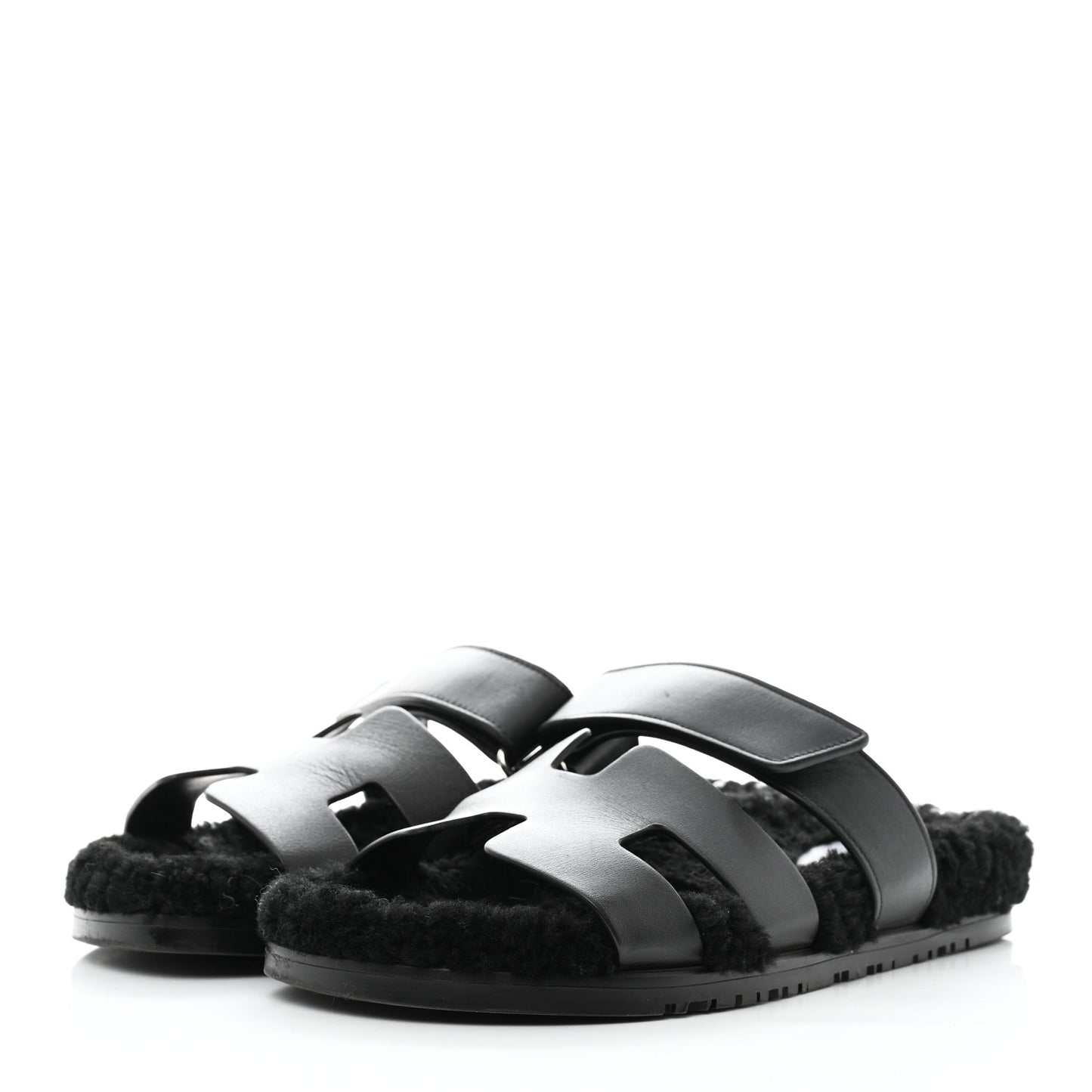 Calfskin Woolskin Womens Chypre Sandals 39.5 Black