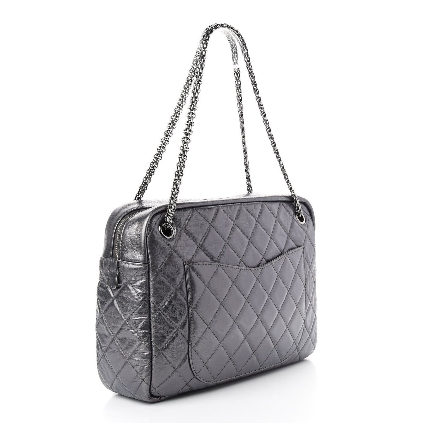 Metallic Aged Calfskin Quilted Large Reissue Camera Case Silver