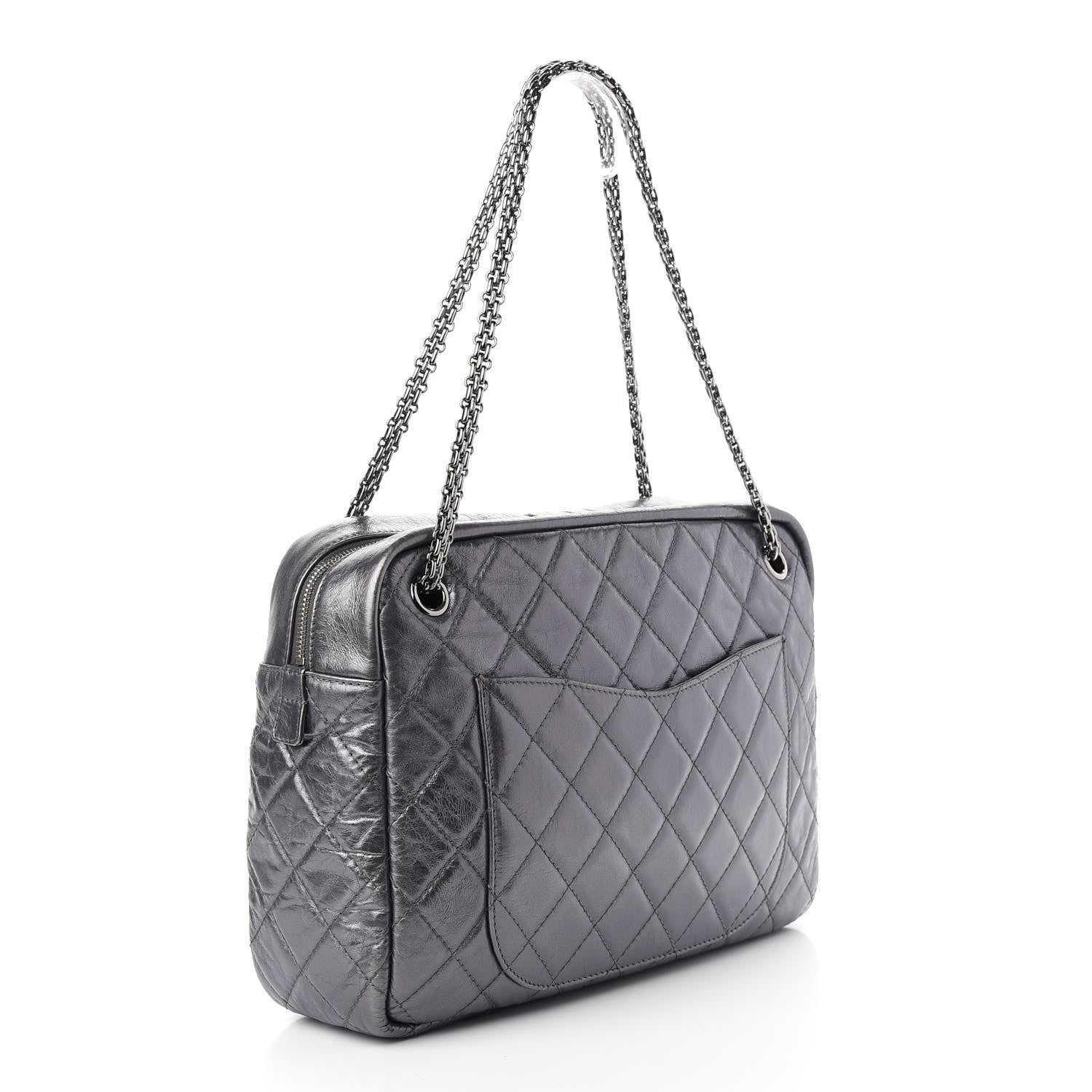 Chanel Metallic Aged Calfskin Quilted Large Reissue Camera Case Silver 3 of 9
