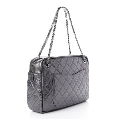 Chanel Metallic Aged Calfskin Quilted Large Reissue Camera Case Silver 3 of 9