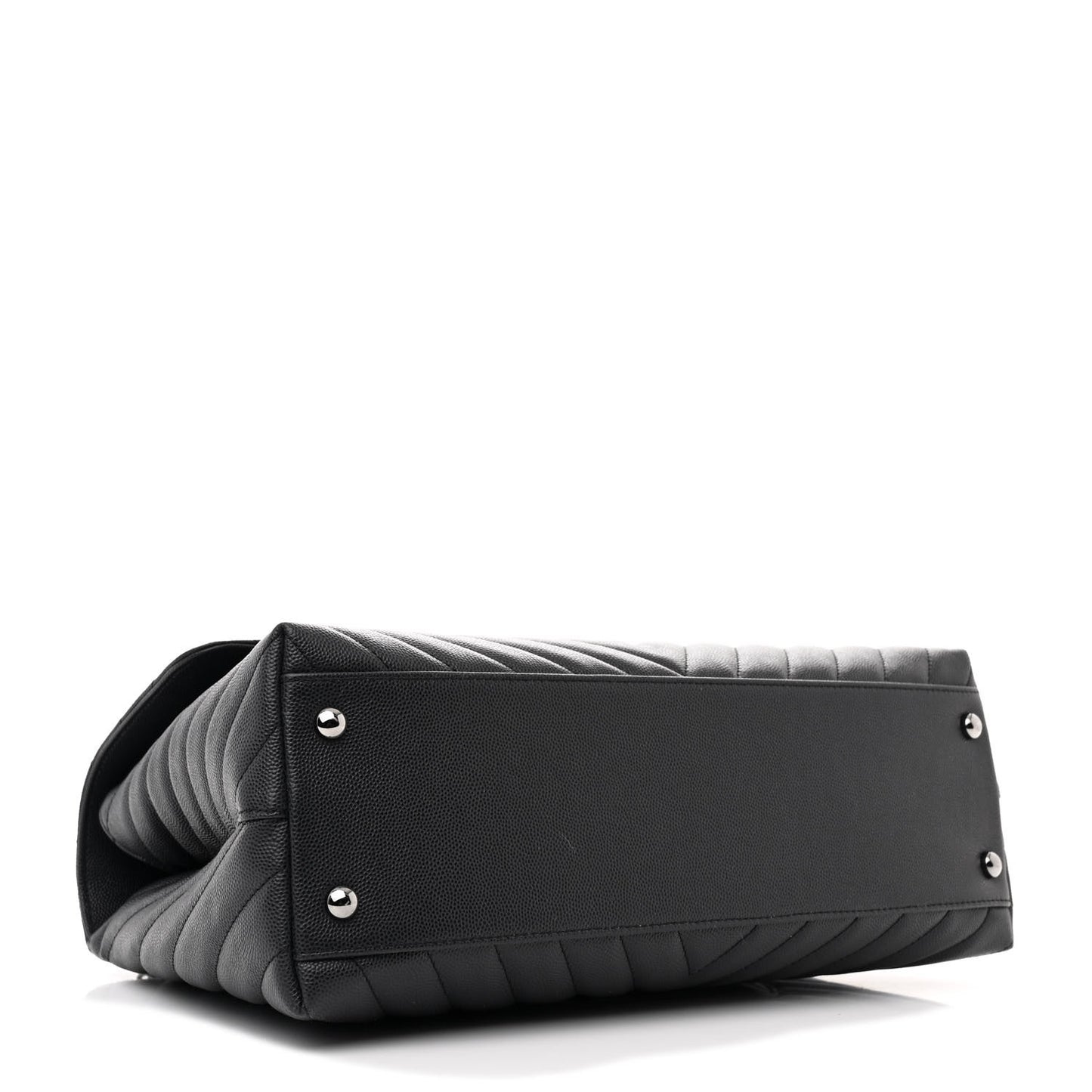 Caviar Chevron Quilted Medium Coco Handle Flap Dark Grey