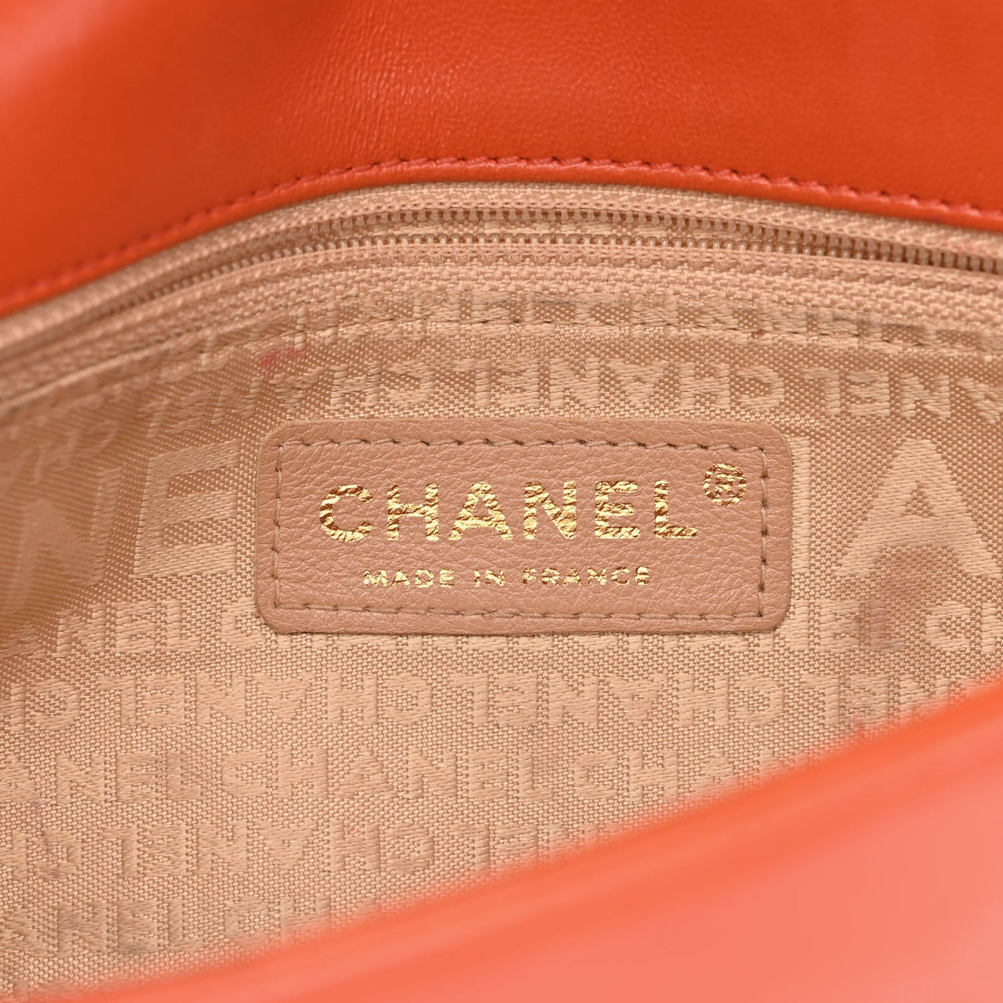 Lambskin Quilted CC Chocolate Bar Flap Orange
