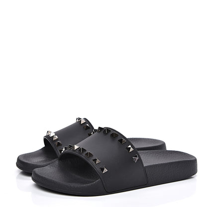 Valentino Garavani Rubber Rockstud Slide Sandals 36 Black 3 of 9