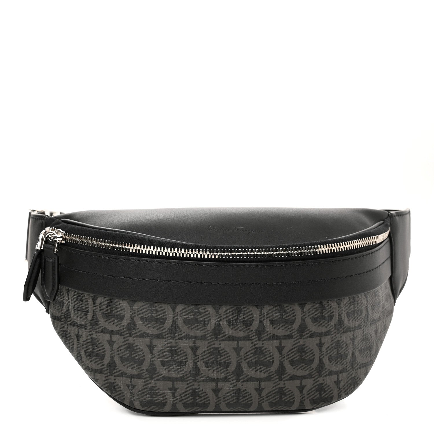 Salvatore Ferragamo Gancini Monogram Calfskin Waist Bag Black Grey 1 of 10