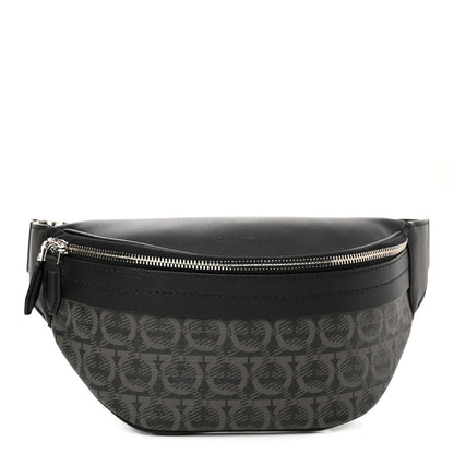Salvatore Ferragamo Gancini Monogram Calfskin Waist Bag Black Grey 1 of 10