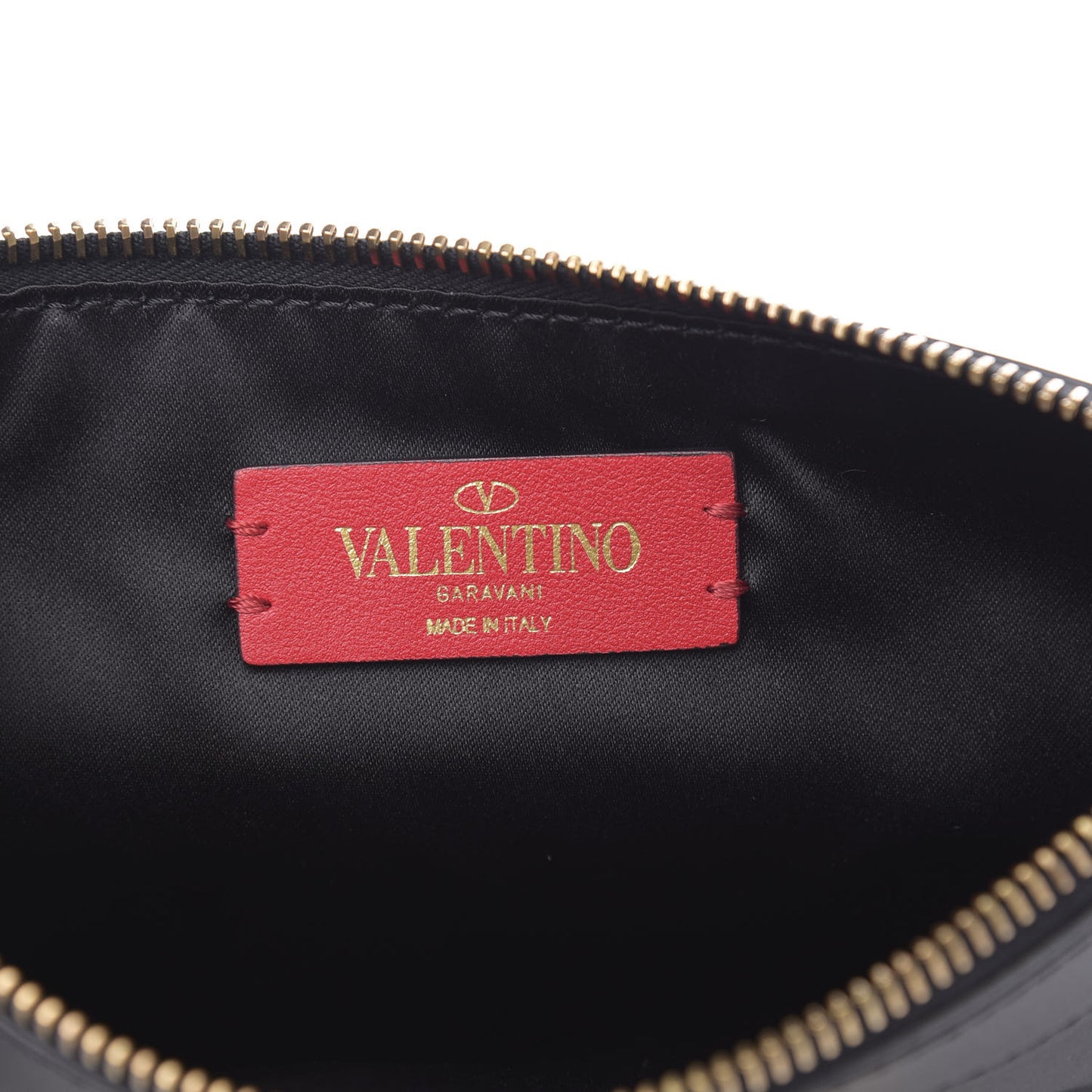 Calfskin Vlogo Zip Wristlet Pouch Black