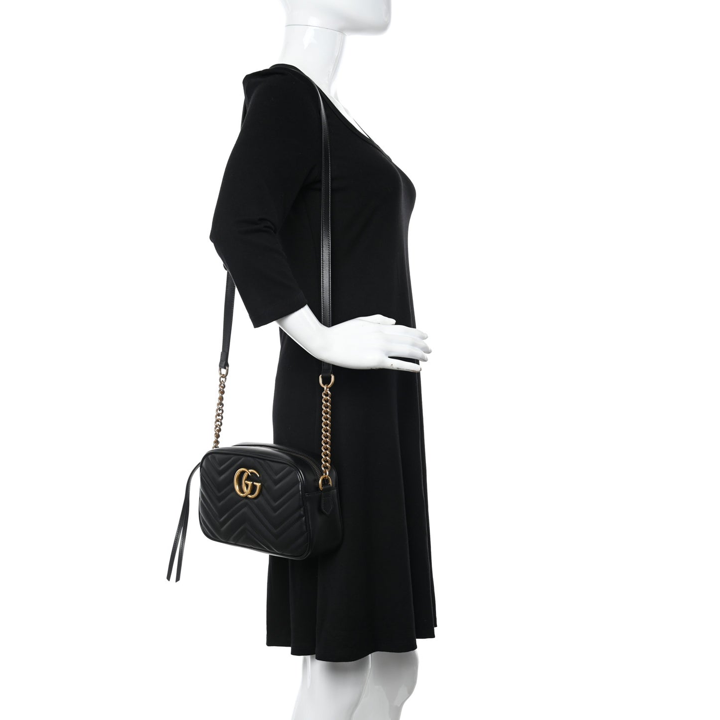 Calfskin Matelasse Small GG Marmont Chain Shoulder Bag Black