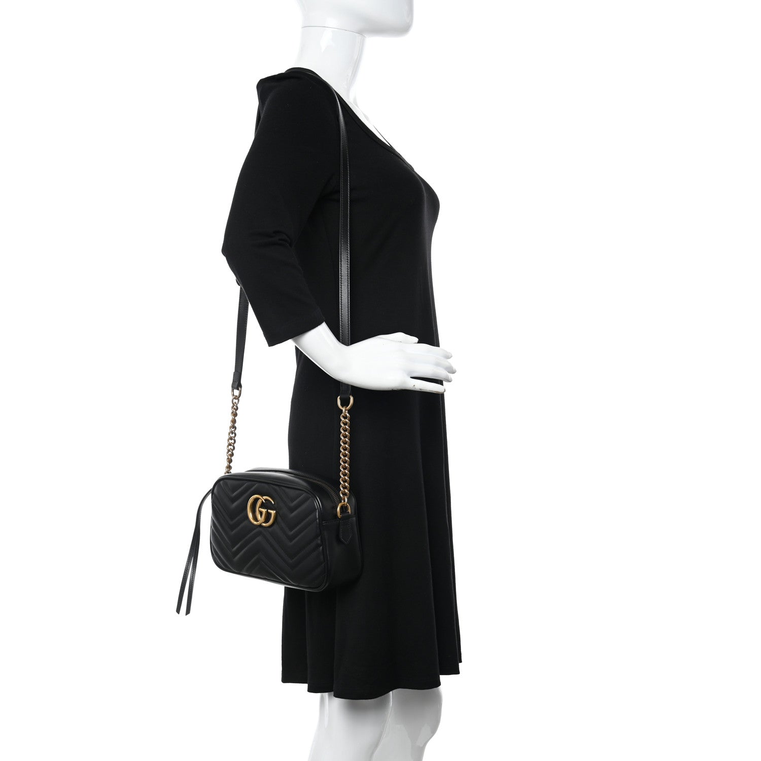 Gucci Calfskin Matelasse Small GG Marmont Chain Shoulder Bag Black 2 of 11