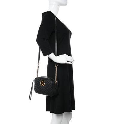 Gucci Calfskin Matelasse Small GG Marmont Chain Shoulder Bag Black 2 of 11