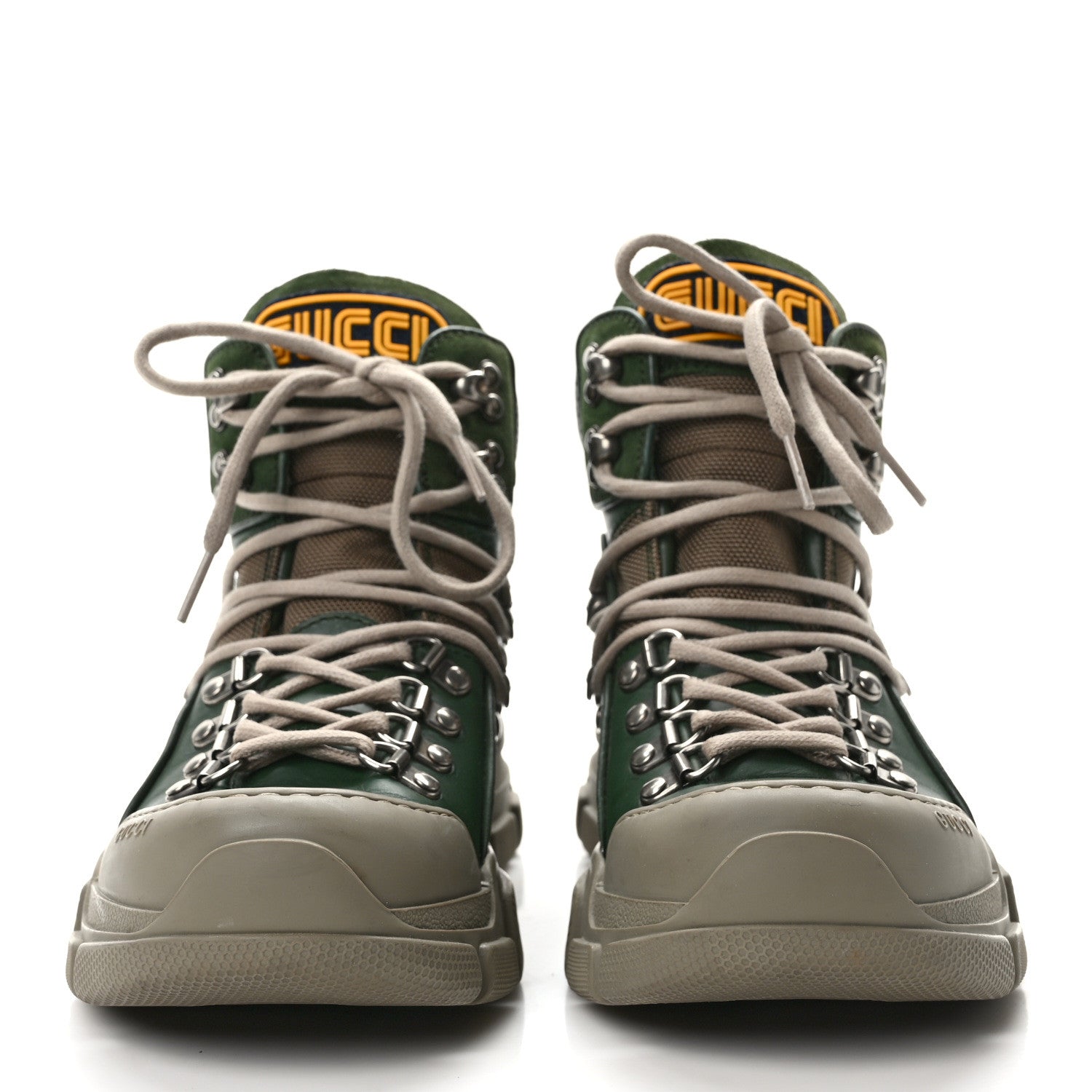 Gucci X SEGA Calfskin Suede Technical Canvas Womens Flashtrek High-Top Sneakers 37.5 Olive Green Ardesia 2 of 9