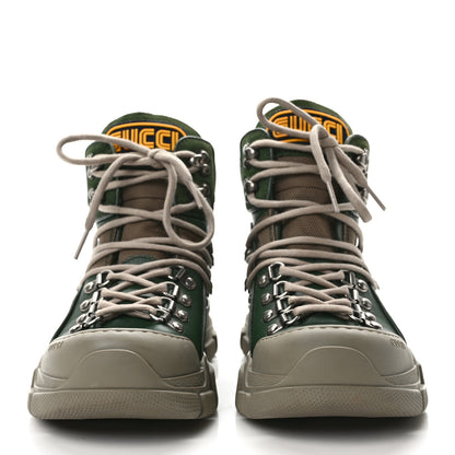 Gucci X SEGA Calfskin Suede Technical Canvas Womens Flashtrek High-Top Sneakers 37.5 Olive Green Ardesia 2 of 9