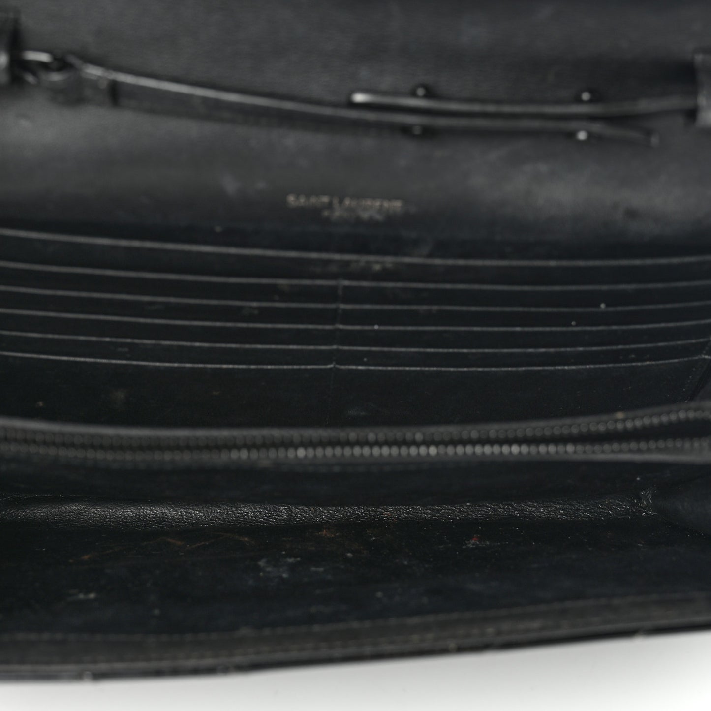 Patent Matelasse Chevron Monogram Chain Wallet Black