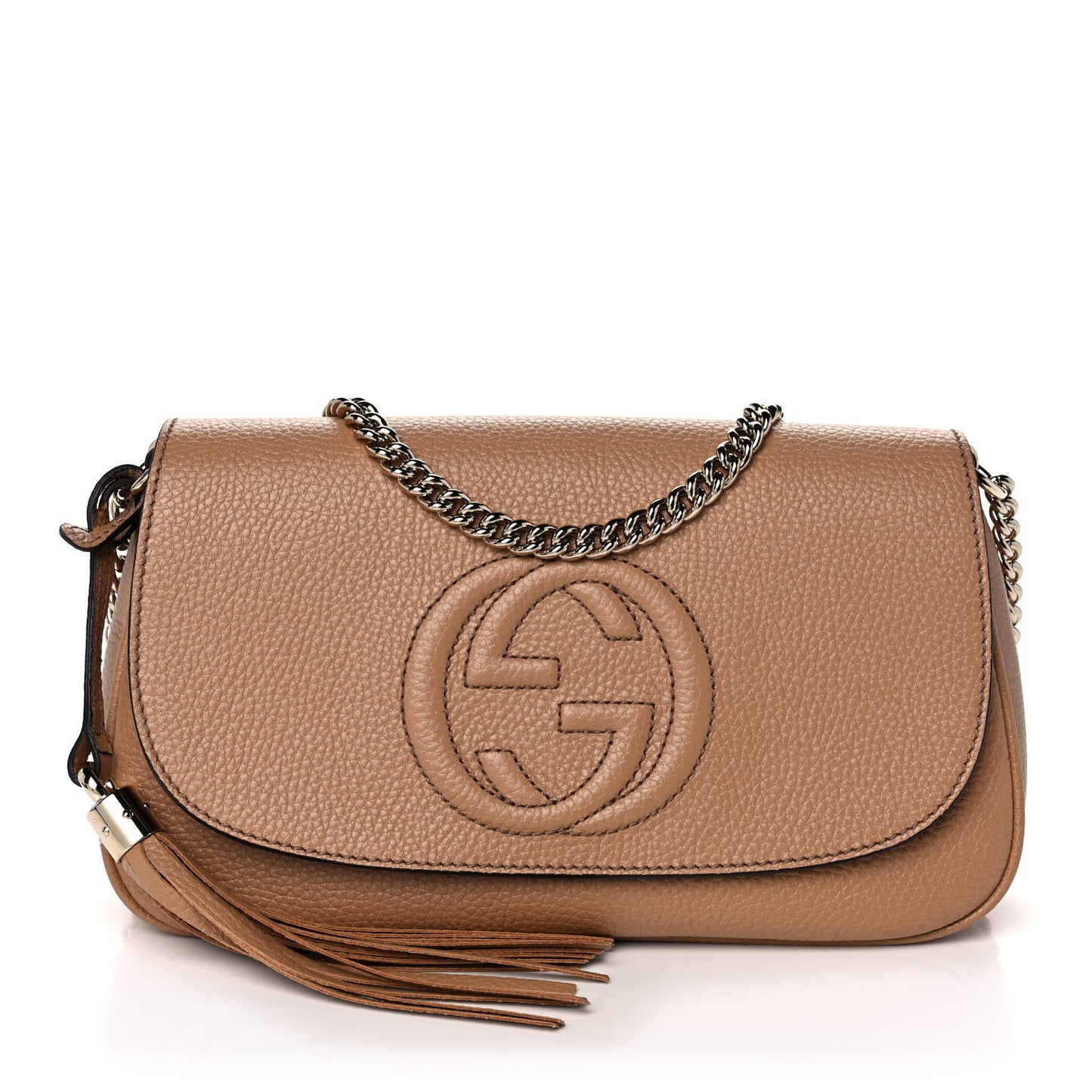 Pebbled Calfskin Medium Soho Flap Crossbody Camelia