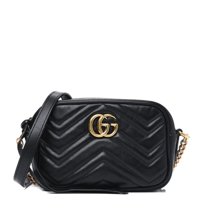 Gucci Calfskin Matelasse Mini GG Marmont Chain Shoulder Bag Black 1 of 4