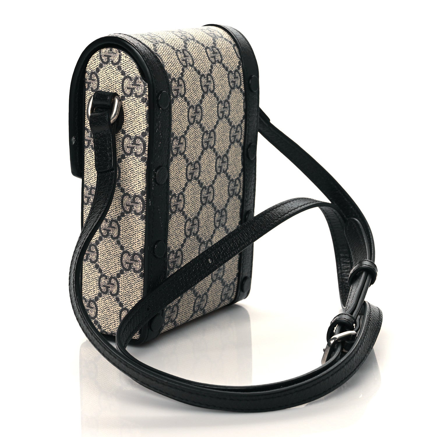 Gucci GG Supreme Monogram Textured Dollar Calfskin Mini Horsebit 1955 Crossbody Bag Beige Blue 3 of 11